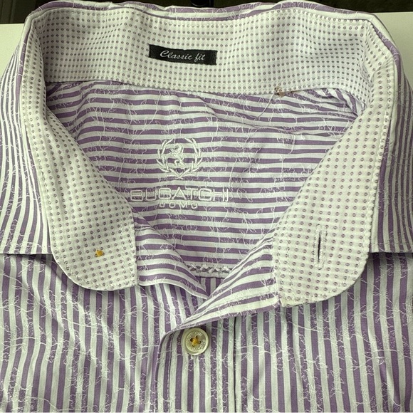 Bugatchi Uomo Mens Short Sleeve Striped Button Front Cotton Shirt Size L - Picture 6 of 7